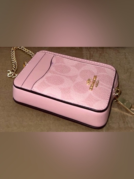 Coach Handbags - Coach Pink Signature Card Case Crossbody with Gold Chain